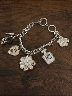 New York & Company Silver-Tone Charm Bracelet with Floral & Perfume Charms